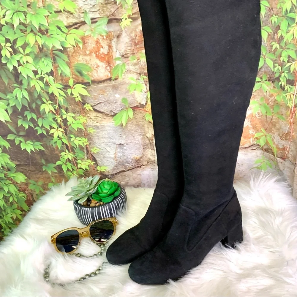 VINCE. Quiet Luxury Minimalist Blythe Black Suede Over the Knee Boots, 6M